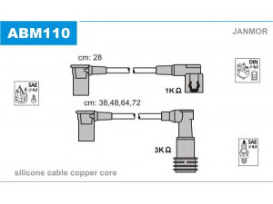 JANMOR ABM110 uždegimo laido komplektas 
 Kibirkšties / kaitinamasis uždegimas -> Uždegimo laidai/jungtys
94460900502, 94460901701, 94460913300