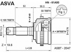 ASVA HN-61A50 jungčių komplektas, kardaninis velenas 
 Ratų pavara -> Sujungimai/komplektas
44305-S50-951, 44306-S50-951, 44010-S50-010