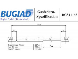 BUGIAD BGS11163 dujinė spyruoklė, gaubtas 
 Kėbulas -> Dujinės spyruoklės
55136764AA, 55352896AB