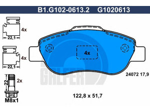 GALFER B1.G102-0613.2 stabdžių trinkelių rinkinys, diskinis stabdys 
 Techninės priežiūros dalys -> Papildomas remontas
77362689, 77362691