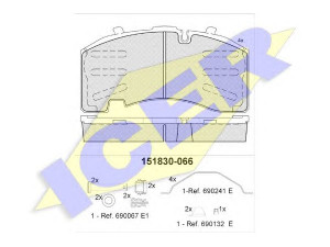 ICER 151830-066 stabdžių trinkelių rinkinys, diskinis stabdys 
 Techninės priežiūros dalys -> Papildomas remontas
004 420 70 20, 3 057 0085 00, 05.092.90.06.0