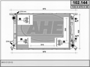 AHE 102.144 radiatorius, variklio aušinimas 
 Aušinimo sistema -> Radiatorius/alyvos aušintuvas -> Radiatorius/dalys
8K0121251Q