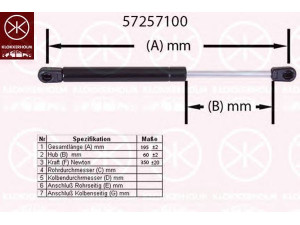 KLOKKERHOLM 57257100 dujinė spyruoklė, bagažinė 
 Priedai -> Bagažinė/pakrovimo skyrius
986 512 551 01, 986 512 95 100