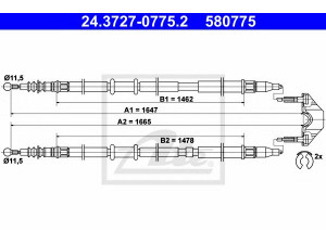 ATE 24.3727-0775.2 trosas, stovėjimo stabdys 
 Stabdžių sistema -> Valdymo svirtys/trosai
13157062, 13220099, 13237271, 5 22 029