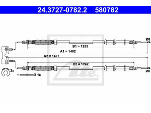 ATE 24.3727-0782.2 trosas, stovėjimo stabdys 
 Stabdžių sistema -> Valdymo svirtys/trosai
13214178, 5 22 039