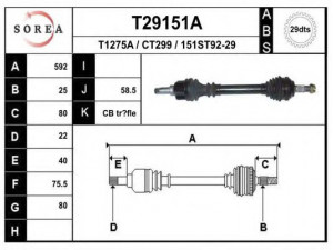 EAI T29151A kardaninis velenas 
 Ratų pavara -> Kardaninis velenas
32727L, 32729G