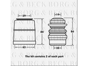 BORG & BECK BPK7074 apsauginio dangtelio komplektas, amortizatorius