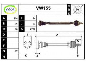 SERA VW155 kardaninis velenas 
 Ratų pavara -> Kardaninis velenas
6Q0407272DM, 6Q0407452QX
