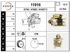 EAI 11916 starteris 
 Elektros įranga -> Starterio sistema -> Starteris
M2T87671, 7700313447, 7700865985
