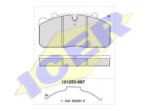 ICER 151253 stabdžių trinkelių rinkinys, diskinis stabdys 
 Techninės priežiūros dalys -> Papildomas remontas
143 6901, 190 6467, 2611-12999703VT