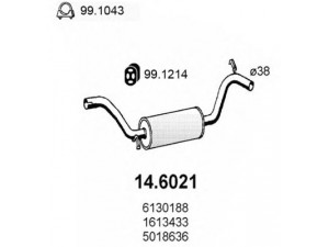 ASSO 14.6021 vidurinis duslintuvas 
 Išmetimo sistema -> Duslintuvas
1613433, 5018636, 6128795, 6130188