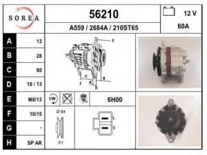 EAI 56210 kintamosios srovės generatorius 
 Elektros įranga -> Kint. sr. generatorius/dalys -> Kintamosios srovės generatorius
A3T35278, 2310005218, LR170414E