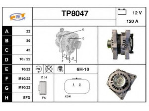 SNRA TP8047 kintamosios srovės generatorius
A3TG1891, 5705CF, 9649846880