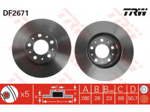 TRW DF2671 stabdžių diskas 
 Stabdžių sistema -> Diskinis stabdys -> Stabdžių diskas
271788, 2717880, 2717882, 272312