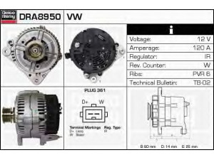 DELCO REMY DRA8950 kintamosios srovės generatorius 
 Elektros įranga -> Kint. sr. generatorius/dalys -> Kintamosios srovės generatorius
95VW-10300-GA, 95VW-10300-KA, 021903017B