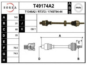 EAI T49174A2 kardaninis velenas 
 Ratų pavara -> Kardaninis velenas
7700102136, 7700103777, 7700104631