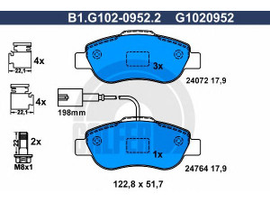 GALFER B1.G102-0952.2 stabdžių trinkelių rinkinys, diskinis stabdys 
 Techninės priežiūros dalys -> Papildomas remontas
77364636, 1559697, 1736937, 1778384