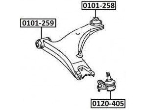 ASVA 0101-258 valdymo svirties/išilginių svirčių įvorė 
 Ašies montavimas/vairavimo mechanizmas/ratai -> Valdymo svirtis/pasukamosios svirties sujungimas -> Montavimas/sutvirtinimas
48068-20290, 48069-20290