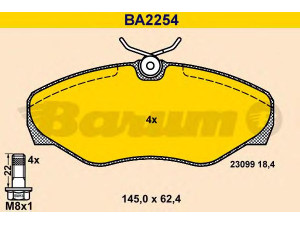 BARUM BA2254 stabdžių trinkelių rinkinys, diskinis stabdys 
 Techninės priežiūros dalys -> Papildomas remontas
41060-00QAE, 16 05 198, 44 14 021