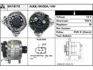 EDR 941870 kintamosios srovės generatorius 
 Elektros įranga -> Kint. sr. generatorius/dalys -> Kintamosios srovės generatorius
028903029B, 028903031, 028903031A