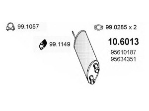 ASSO 10.6013 vidurinis duslintuvas 
 Išmetimo sistema -> Duslintuvas
95610187, 95634351, 96083562