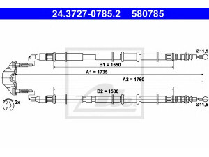 ATE 24.3727-0785.2 trosas, stovėjimo stabdys 
 Stabdžių sistema -> Valdymo svirtys/trosai
13157063, 13220100, 13237272, 5 22 027