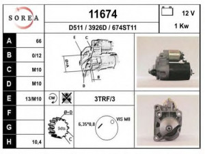 EAI 11674 starteris 
 Elektros įranga -> Starterio sistema -> Starteris
M2T13281, M2T13581, M2T48381A, 7700106426