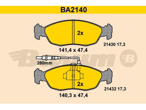 BARUM BA2140 stabdžių trinkelių rinkinys, diskinis stabdys 
 Techninės priežiūros dalys -> Papildomas remontas
4251 03, 4251 21, 4251 22