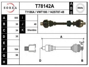 EAI T78142A kardaninis velenas 
 Ratų pavara -> Kardaninis velenas
1122173, 1689846, 7M0407272AX, 7M0407272E