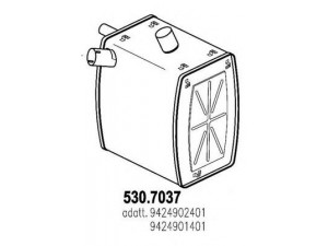 ASSO 530.7037 vidurinis / galinis duslintuvas 
 Išmetimo sistema -> Duslintuvas
9424901401, 9424902401, 9424903401