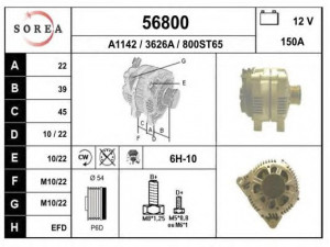 EAI 56800 kintamosios srovės generatorius 
 Elektros įranga -> Kint. sr. generatorius/dalys -> Kintamosios srovės generatorius
5705AA, 9645907580
