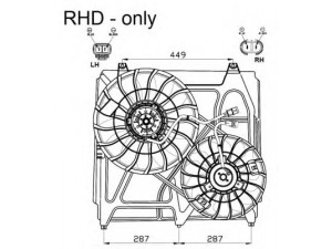 NRF 47549 ventiliatorius, radiatoriaus 
 Aušinimo sistema -> Radiatoriaus ventiliatorius
252313E600, 253503E600, 253803E600